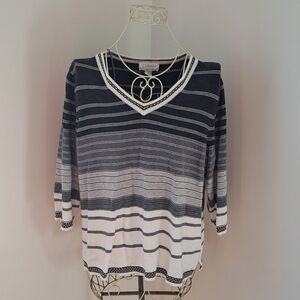C.J Banks Women's Striped Vneck Sweater, Size X.
